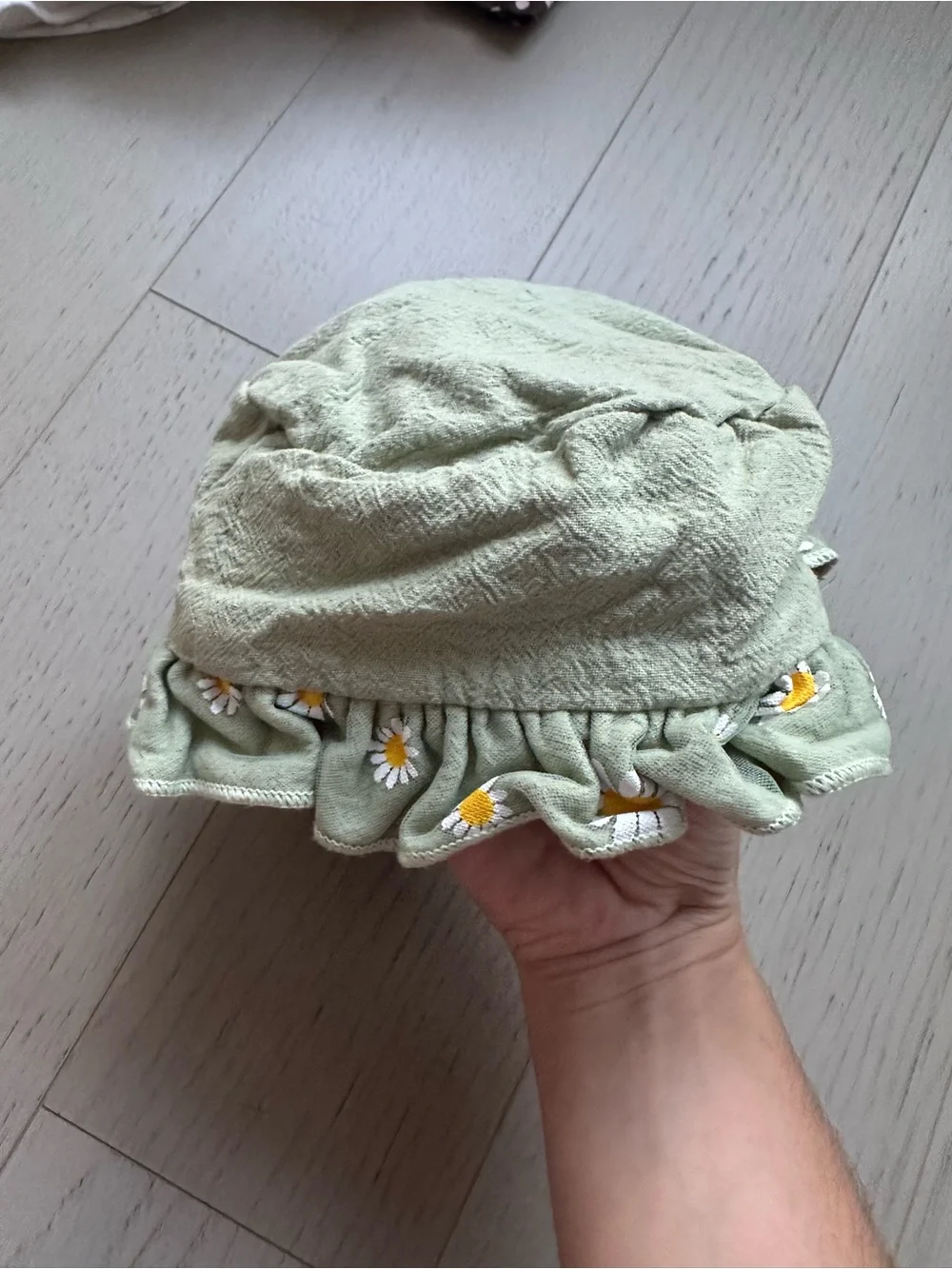 Kids Daisy Ruffle Bucket Hat - Sage Green